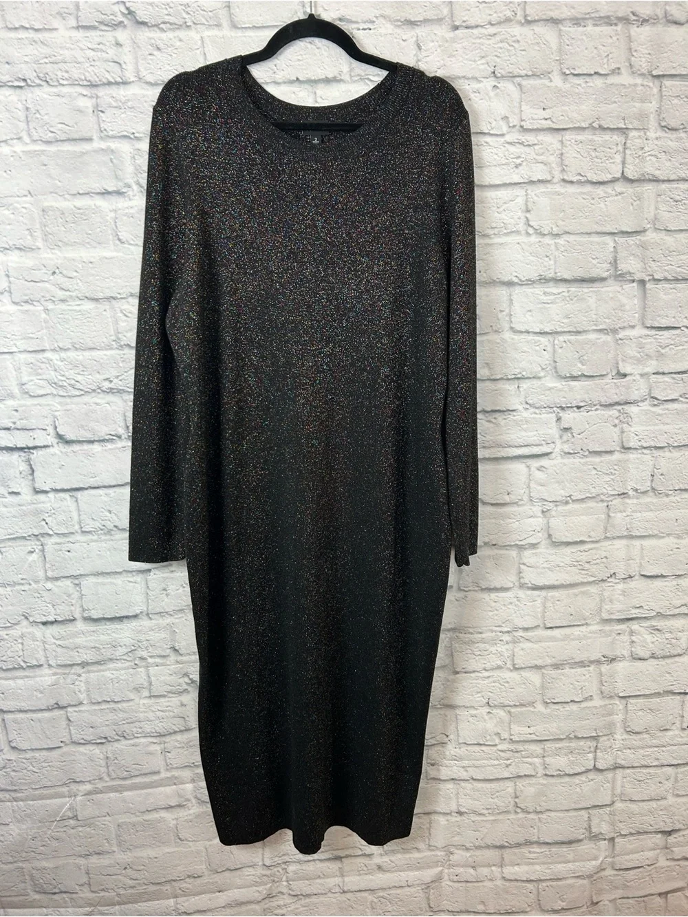 Torrid Size 2 /2X Crew Midi Dress Black Rainbow Metallic Knit Bodycon Long Sleev